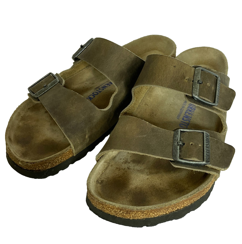 Men's 42 Birkenstock Soft Bed Arizona Leather Faded Khaki Sandals